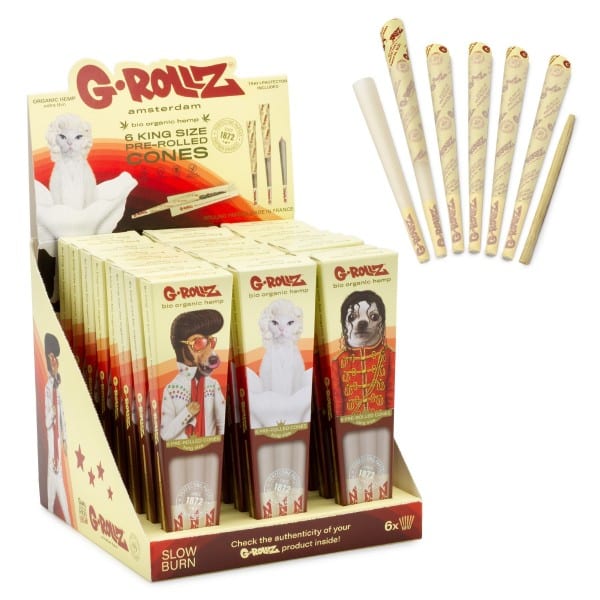 G-ROLLZ | Pets Rock – Organic Extra Thin – 6 KS Cones In Each Pack and 24 Packs In Display